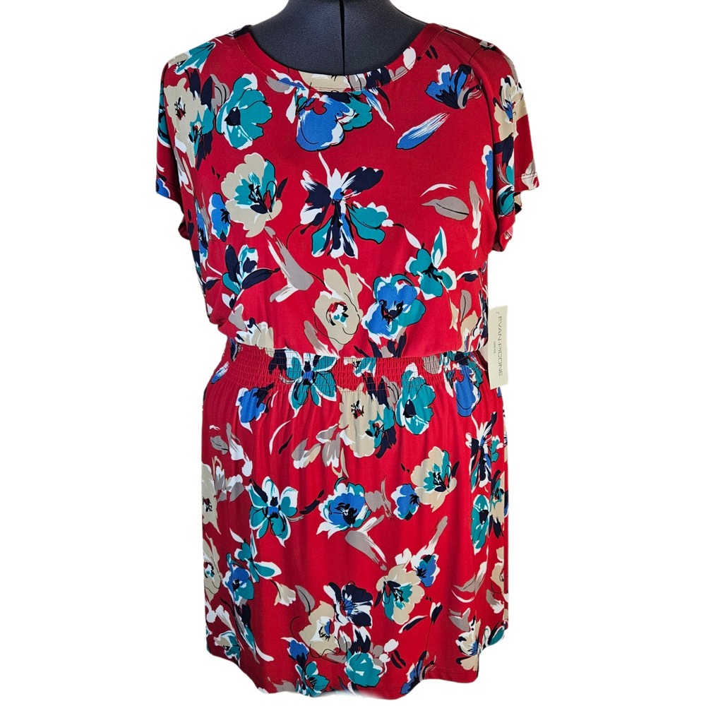 Evan Picone Floral Blouson Dress Women's 16 Smocked Waist Summer Boho Tropical